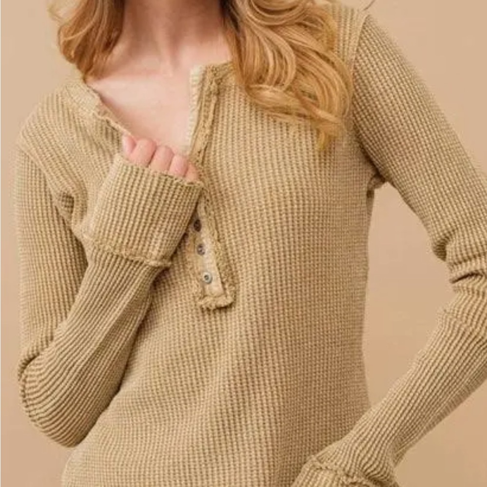 Cozy Blue B. Vintage Washed Waffle Knit Shirt